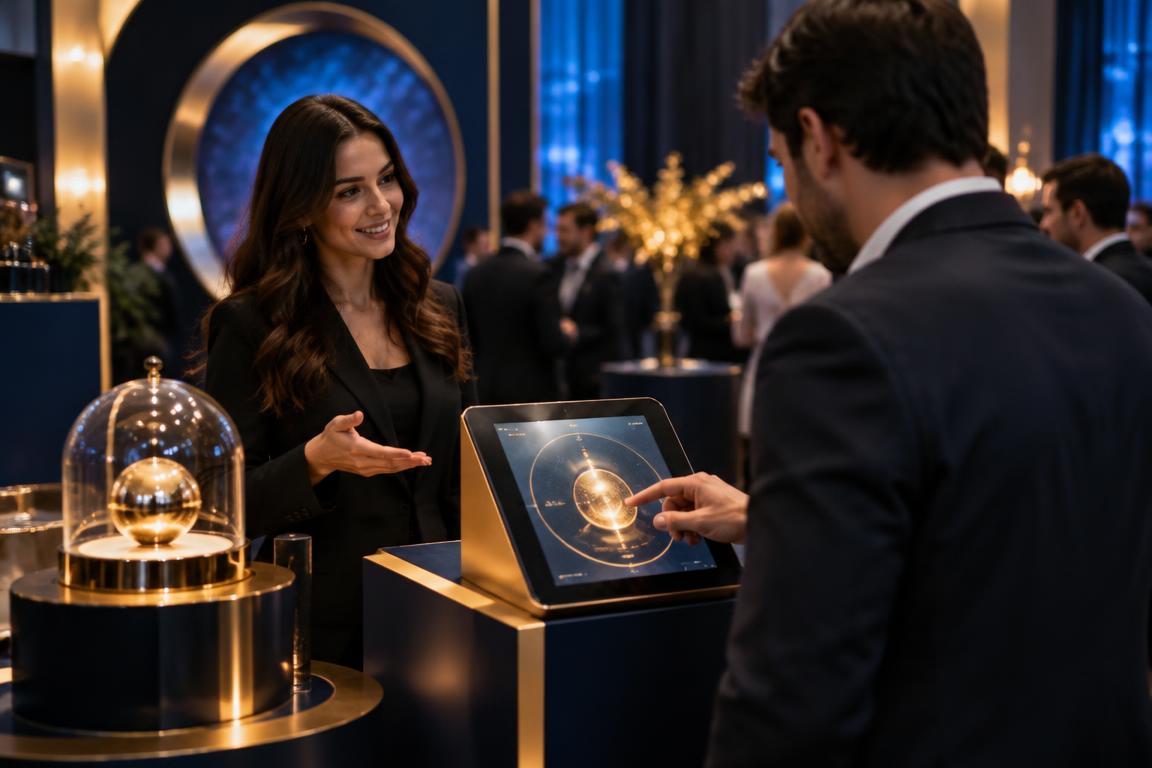 A visitor trying a product demo at a brand activation booth