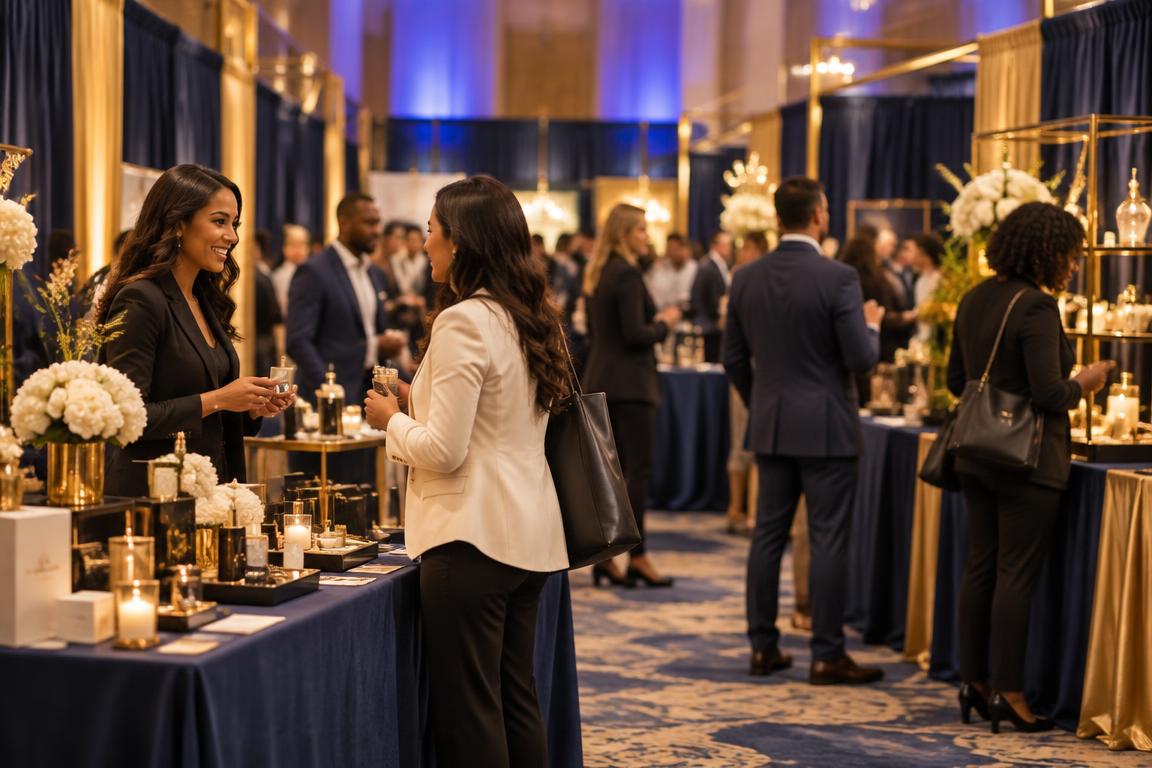Attendees browsing vendor booths in the expo marketplace
